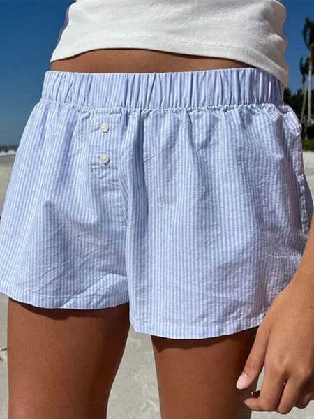 Striped Print Casual Shorts for Women Elastic Waist Fashion Button Bottoms Strtwear Chic Basic Y2K Loose Shorts L260410