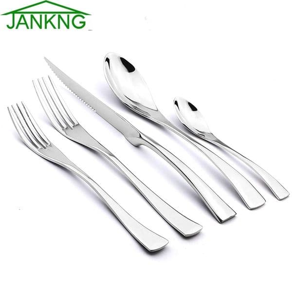 5/20Pcs Silver Flatware Set 18/10 Stainless Steel Gold Dinnerware Serrated Knife Fork Spoon Cutlery Food Tableware Dropship 260324wwBJ