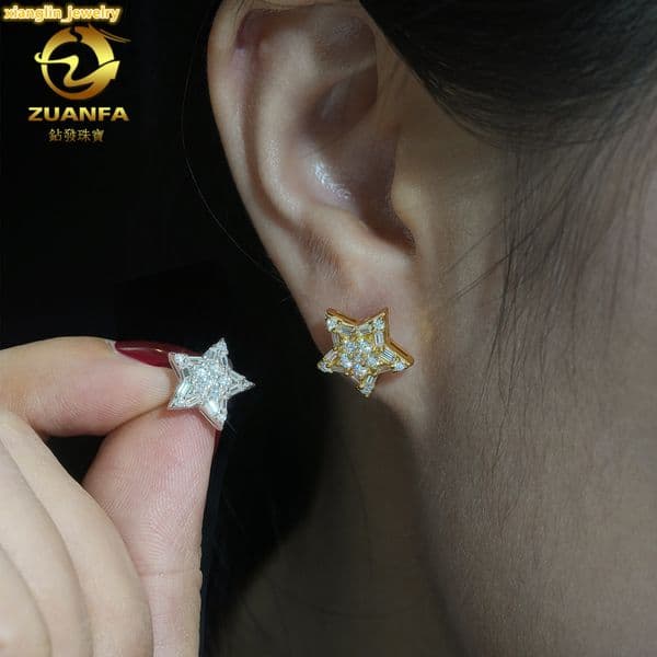 New Creative Star Hip-Hop Earrings 925 Sterling Silver Jewelry with Moissanite Studs