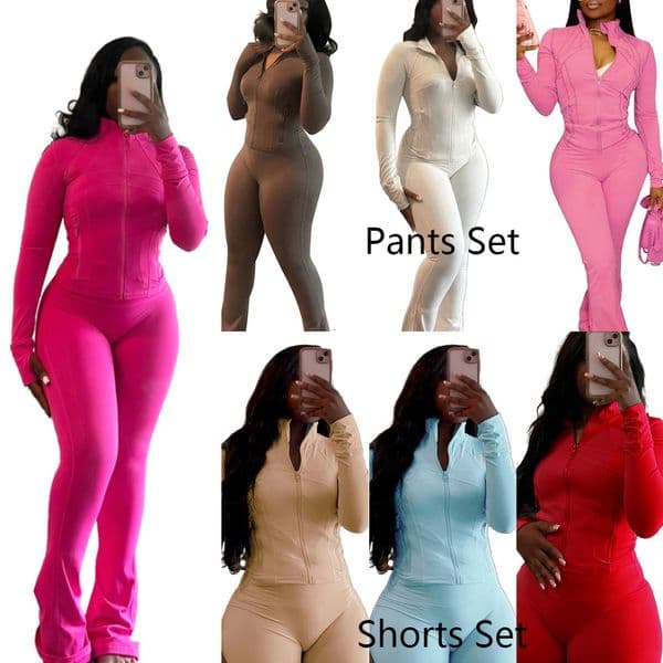 Tracksuits For Womens Sports Leisure Sweatsuit Sexy Tight Two Piece Set Long Sleeve Zipper Neck Jacket Top Flare Pants Casual 2Pcs Jogging Suit Outfits
