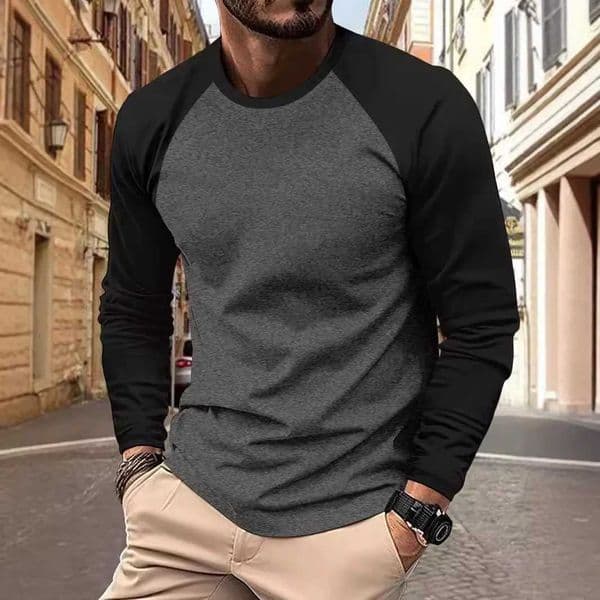 Mens T-shirts Long Sleeve O-neck Pactwork Casual Raglan Sleeves Color Matching for Men New Spring Autumn Tees Men Clothing TopT260410