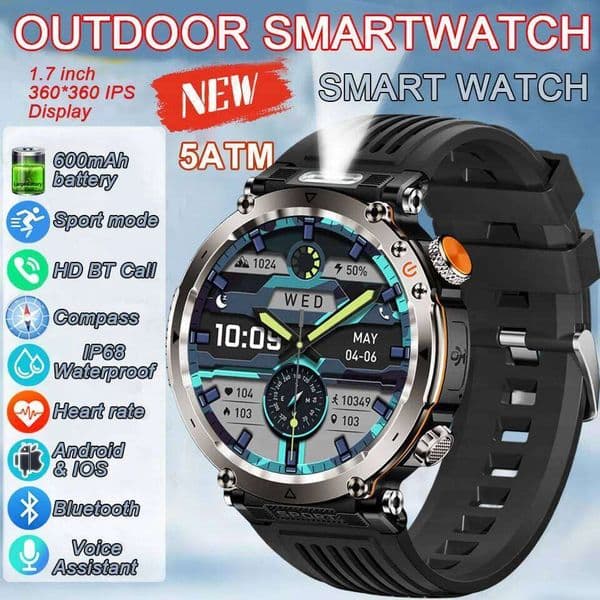 New Fashion Luxury 5ATM HT30 GPS Compass Smart Watch Outdoor Sport Man AMOLED 366*366 NFC Heart Rate IP68 Smartwatch 26Y0408