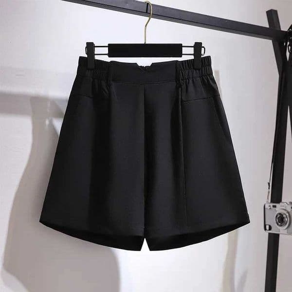 150Kg Plus Size Womens Hip 154 Summer Loose High Waisted Wide Leg Suit Shorts Black 5XL 6XL 7XL 8XL 9XL L260410
