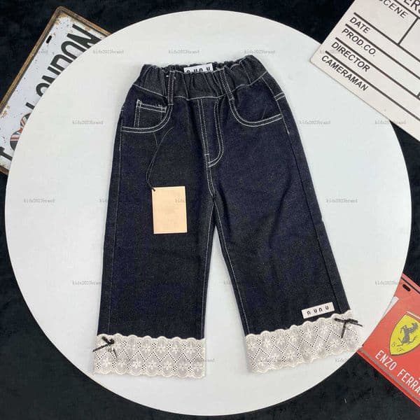 New baby jeans autumn denim kids pants kids designer clothes Lace ankle cuffs child trousers A735X20N185