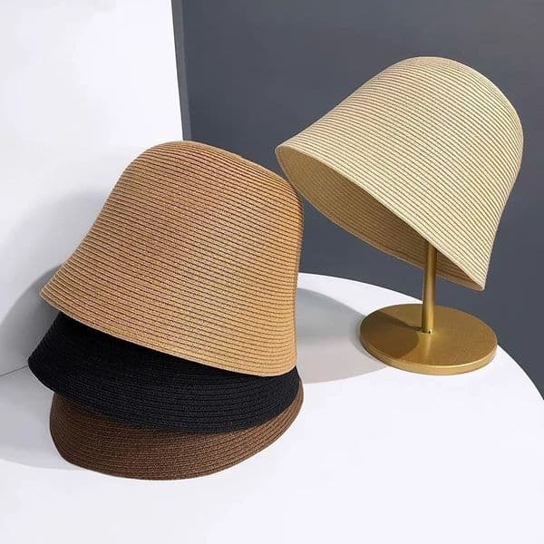 Ladies Summer All-match Shade Straw Hat Holiday Cool Hat Seaside Beach Fisherman Hat Foldable Japanese Bell-shaped Pot Femal 260407