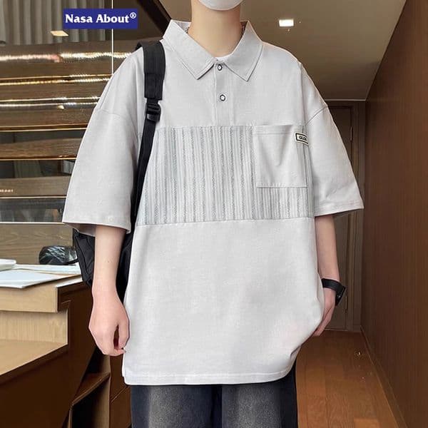 Bestseller NASA Drop-Shoulder Polo Shirt Men's Short-Sleeve Summer 2025 New Style Patchwork Half-Sleeve T-Shirt Trendy Casual Top Ddmysat