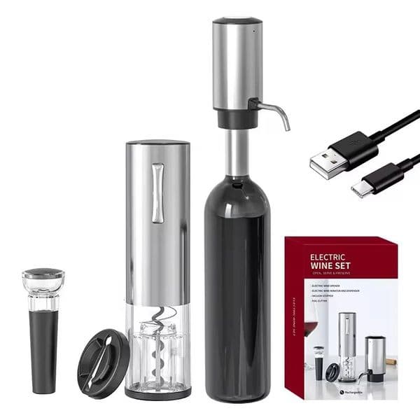 4-in-1 Lithium Rechargeable Electric Bottle Wine Opener Set Wine Aerator PourerFoil cutterWine stopper 260409BJ