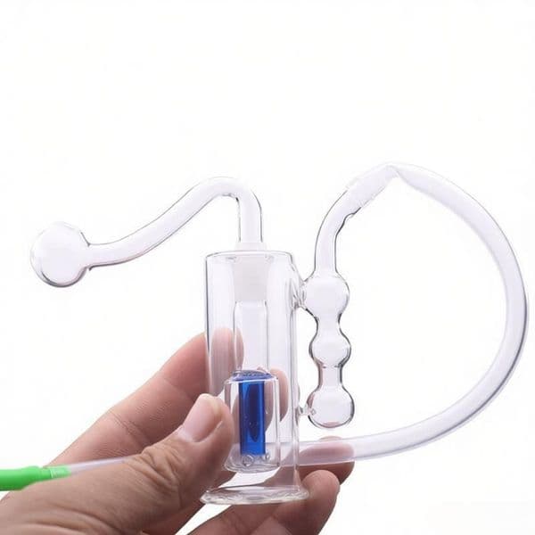 Travel MINI Glass Oil Burner Bubbler Pipe Bong Percolator Water Pipes Glass Hookah Bubbler Portable Hand Smoking With oil banger Bowl Slide and Soft Silicone