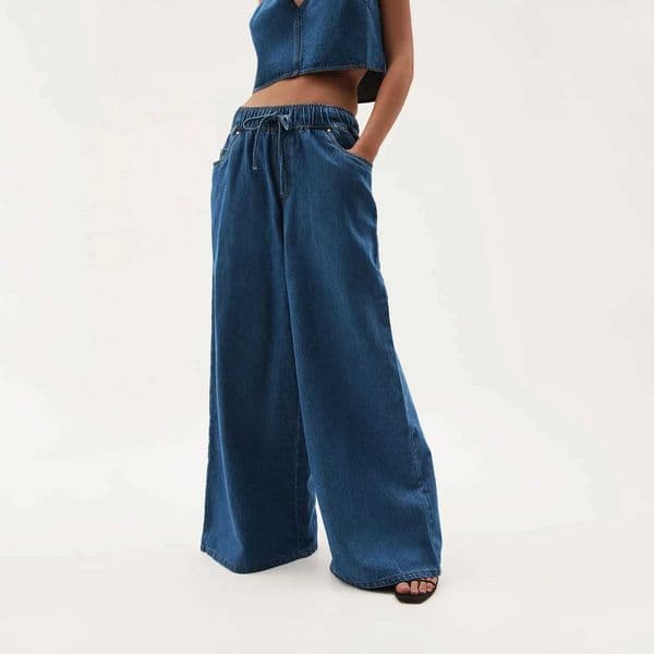 Wide Leg Jeans Women Floor Length Straight Pants Vintage Elastic Waist Distressed Lace Up Washed Denims Strtwear Trousers Q260410