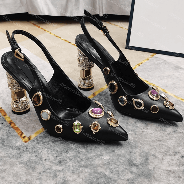 Designer pump Women stone embroidery Slingback Pump Platform Top Quality Luxury Slingback Heels Shoes