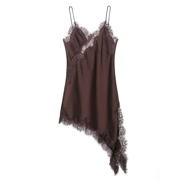 Womens Lace Trim Asymmetrical Top Y2k Silk Satin Irregular Hem Cami Vest Top V Neck Patchwork Coquette Going Out Tops Streetwear 260410