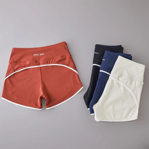 Color Contrast High Waist Sports Shorts Tight Elastic Peach Hip Training Fitness Yoga Pants 260409