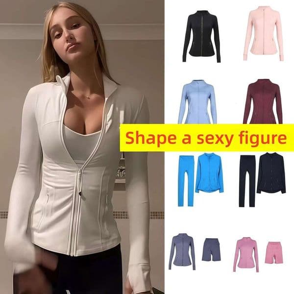 Yoga short jakets WomenDefine Workout Sport Coat Fitness gold zipper Jacket Sports Quick Dry Activewear Top Solid Zip Up Sweatshirt Sportwear 06