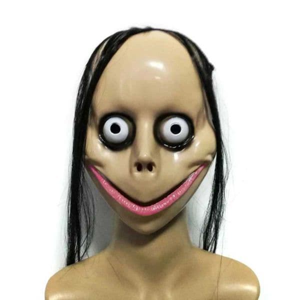 New Halloween Horror With Long Hair Mask Funny Mask V-shaped Mouth Mask With Hair Female Ghost Mask Roleplay MoMo Mask L260526