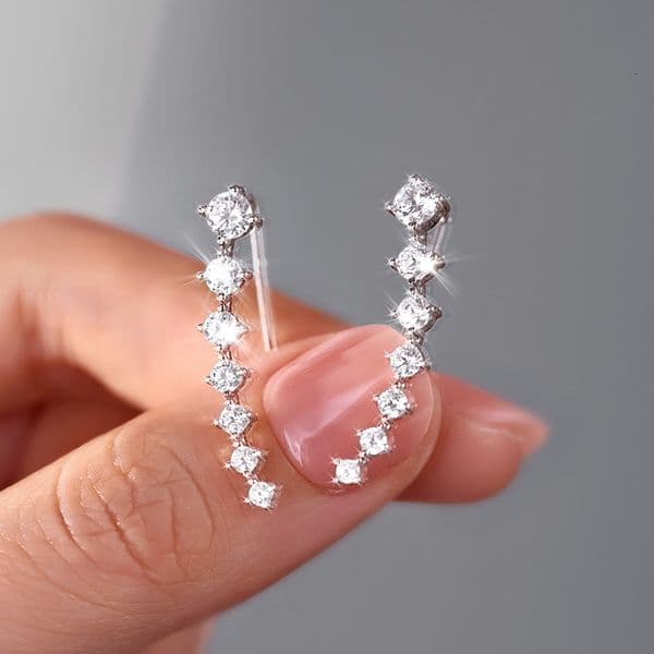 Temu's popular pure silver zircon super shiny single row earrings, new style, light luxury with a high-end feel, diamond-studded earrings