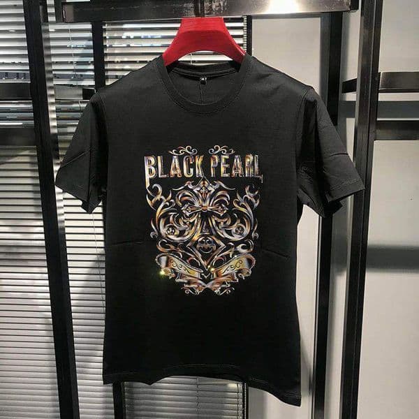 2026 Designer T-shirt Luxury Brand Summer Men's Silk Cotton Short Sleeved T-shirt Fashion Totem Rhinestone Embroidery Plus Size Base Shirt Outdoor Sports Shirt