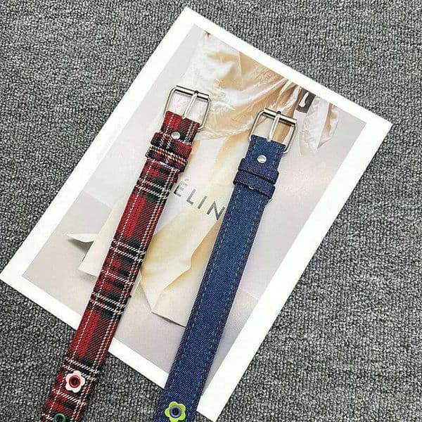 Versatile Y2k Red Plaid Waist Adjustable Cute Pin Buckle Waistband Punk Korean Style Dopamine Flower Belt Casual Wear