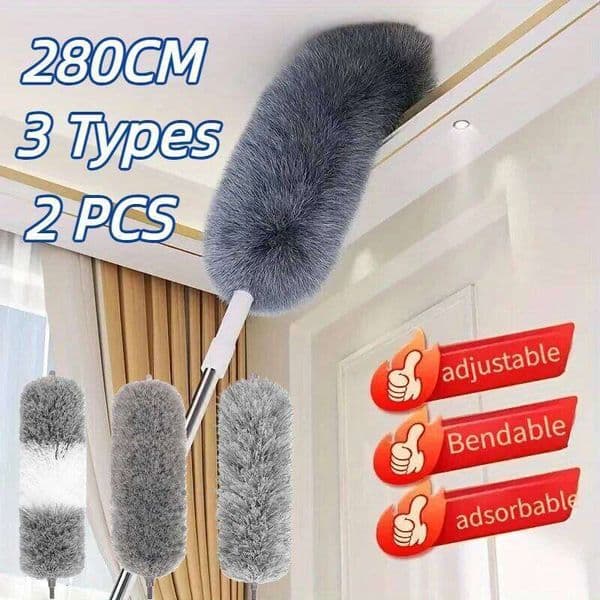 Extra-Long Retractable Duster with Bendable Head Washable Dust Brush for High Ceilings Fans Furniture Car Reusable Cleaning Tool 26Y0410
