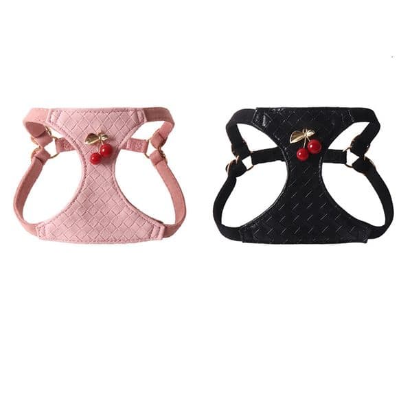 Aminge New Braided Leather PU Chest Harness Set Cherry Accessories Double Hook Leash Vest