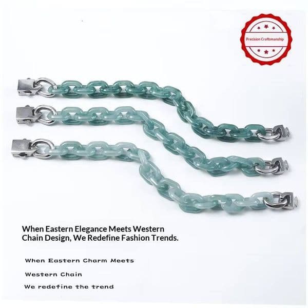 10mm Pure Natural A-grade Ice Blue Jadeite Tibetan Silver Cuban Chain O-chain Bracelet Bangles Unique Unisex Trendy Jewelry