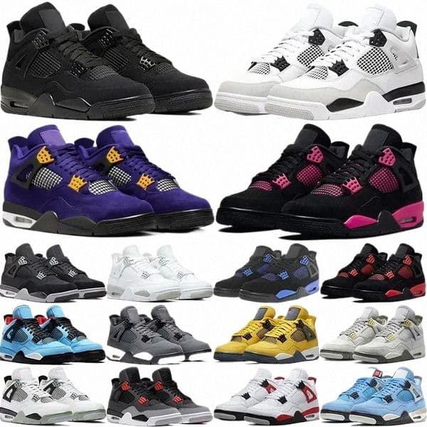 with BOX 4 Men 4s Basketball Desinger Shoes Black Cat 2025 University Women White Pure Money Pink Thunder Oreo Military Blue Sneakers Q5xO#