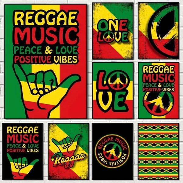 Reggae Painting Calligraphy Eco-Friendly Cotton Canvas Poster Waterproof Wall Art for Home & Corridor Decor Gift 26Y0411
