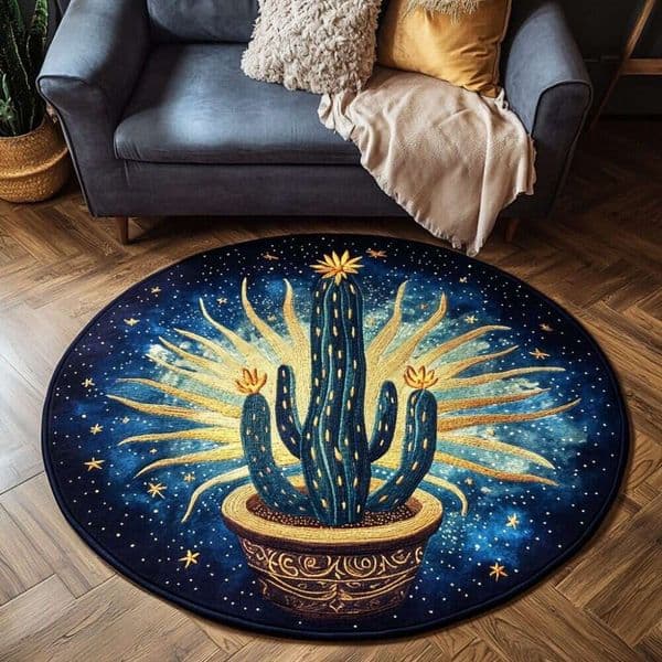 2026 new quilted round floor mat cactus pattern digital printing nonslip home decor area rug direct factory wholesale