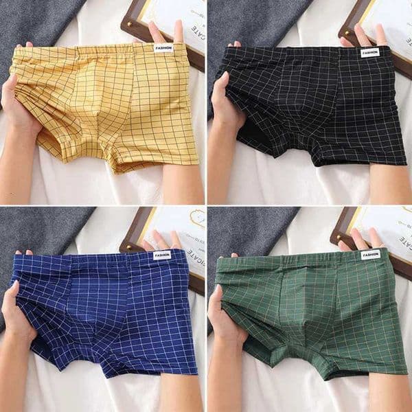 4-Piece Mens Checkered Printed Boxer Shorts Made Of Cotton Comfortable And Breathable Underwear Mens Solid Color Boxer Shorts Z260411