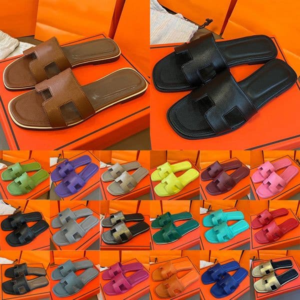 free shipping designer sandals for women orans slippers luxury sliders leather slipper slide shoes brown black white blue silver grey chaussure eur35-42