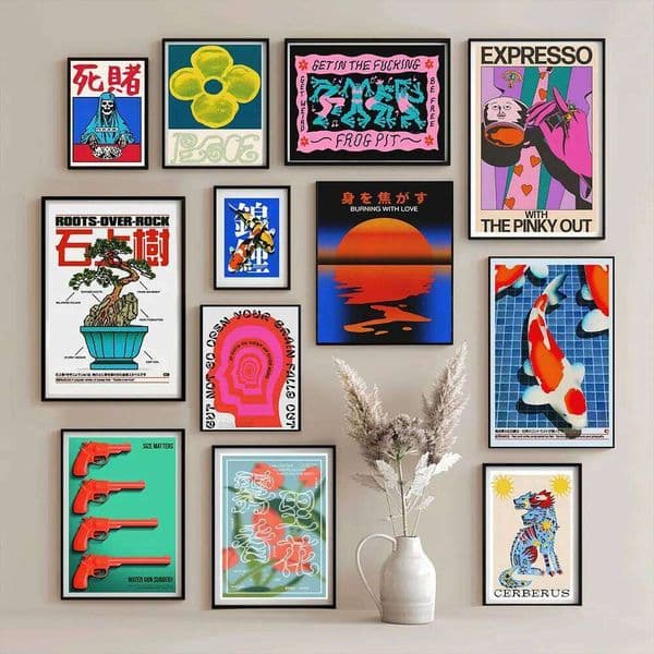 Vintage Posters Japan Burning Love Canvas Painting The Lonely Palm Expresso With the Pinky Out Bar Cafe Modern Home Decor 26Y0411