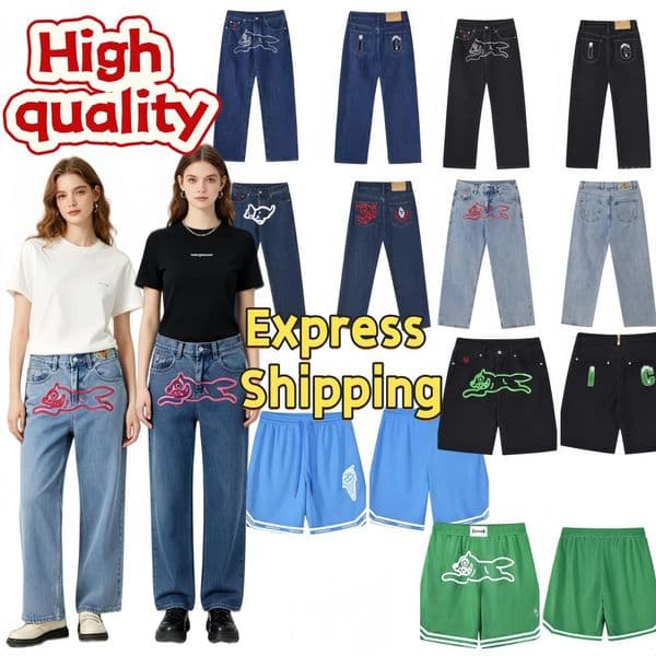 Designer Mens Baggy Jeans Flying Dog Pattern Print Denim Shorts High Street Hip Hop Vintage Washed Jeans Women 47