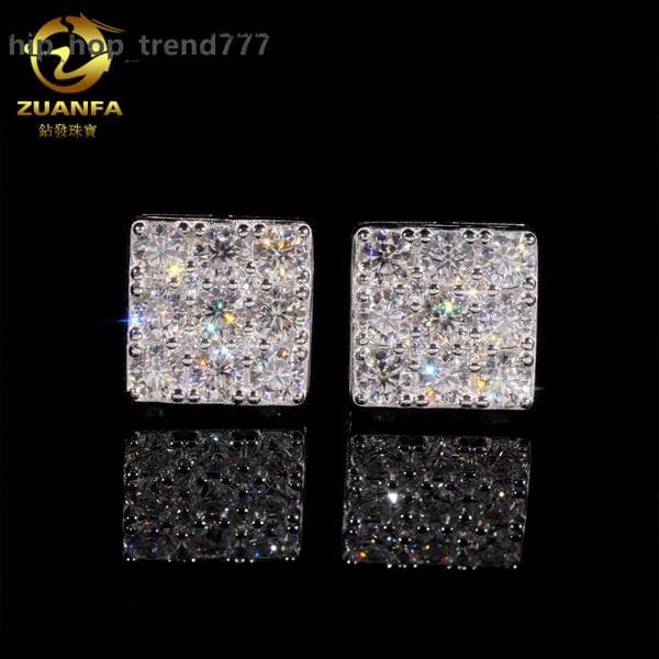 fashionable and highend 925 silver moissanite square earrings for men and women suitable for couples can pass diamond tester