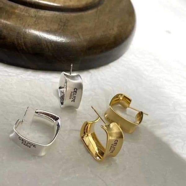 French retro gold letter diamond earrings 925 silver needle earring simple and niche irregular accessories anti allergic J260411