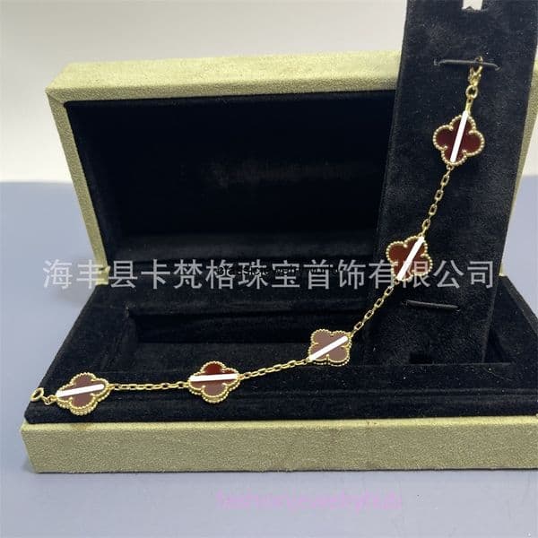 Vanly cleeff Jewelry designer bracelet cleeefly bracelet Super Clover Five-Flower Bracelet Women Thick Rose Gold Plated Natural White Mother-of-Pearl Red Agate