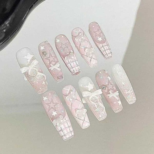 10pcs Cute Lace French Bow Handmade Almond French Press on Nails Simple Nails Full Cover Wearable False Nails X260411 X260411