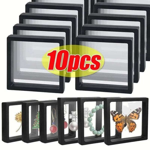 30/1x 3D Floating Jewelry Storage Transparent Dustproof Display Frame Holder Box Case For Earring Necklace Organizers