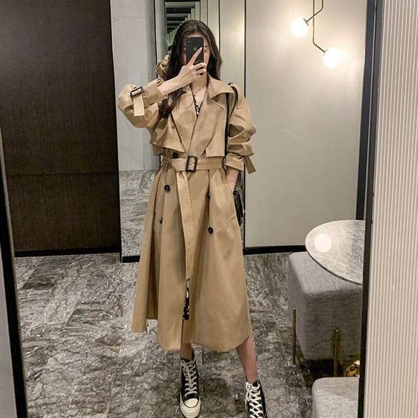 Windbreaker Fashionable British Style Medium Long Exquisite Khaki Windbreaker Women's Four Season New Loose Casual Coat Jacket Women Designer Clothes