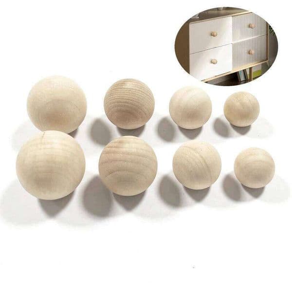 Wood Ball - Round Natural Wooden Furniture Knobs for Cabinet, Dresser, Wardrobe, Cupboard, Kitchen, Door Pulls and Handles