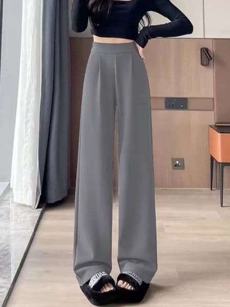 Womens suit pants with a high-quality drape straight-leg casual style in blackgray narrow to wide version slimming and comf 260410