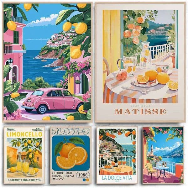 Capri Lemons Wall Art La Dolce Vita Poster Canvas Print Painting Bedroom Study Studio Living Room Home Decor 26Y0411