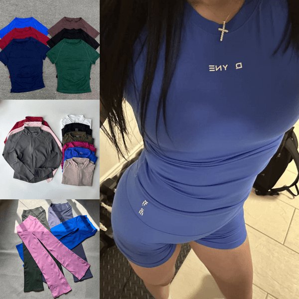 Gym Set Yoga Shirt Strappy Bra Flares Leggings Hip Lifting High Waist Yoga Shorts Pilates Gym Clothes Leggings Jacket Tops Summer Hot Selling Stretch Fit