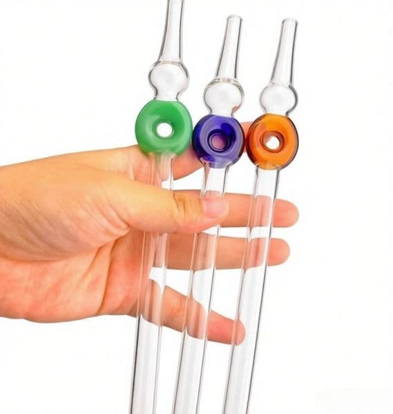 High Quality Colorful 8inch Long mini hookahs glass collector Straw pipe Thick heady glass filter tips glass tube hand pipes for smoking