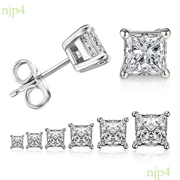 Classical Four Claw Infinity Luxury Jewelry 925 Sterling Silver Princess Cut White Topaz Square CZ Multi Size Gemstones Women Stud Earring