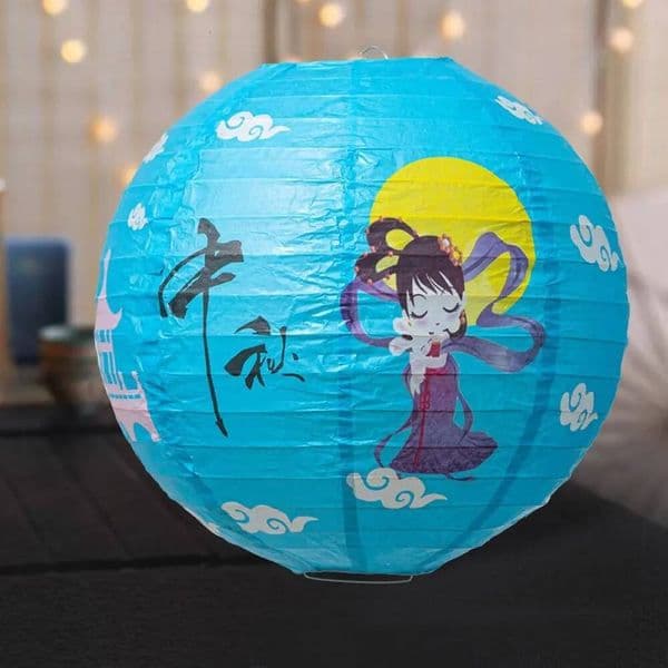 Luminous Chinese Mid Autumn Hanging Portable Festival Antique Good Luck Traditional Round Paper Lantern