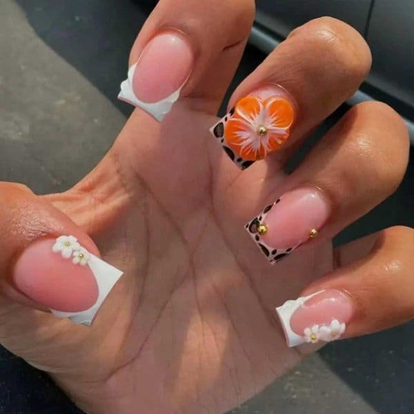 Square fake nails fashion three-dimensional flowers pure desire leopard print stroke diamond embellishment wear armor X260411 X260411