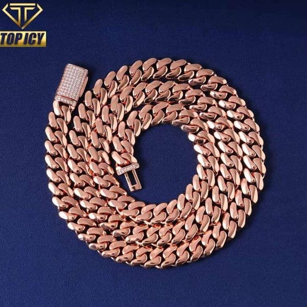 Hot Selling 10mm Hip Hop Ice with VVS moissanite Necklace Bracelet for Women 2025 Trendy Luxury Fashion Rose Gold Pink Cuban Link Chain