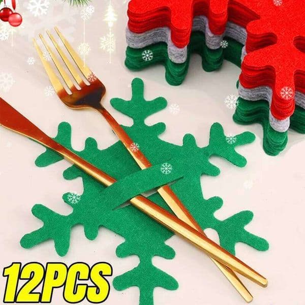 Non-woven Felt Cutlery Bag Snowflake Shape Knife And Fork Organizer Pouch Tableware Holders Home Xmas New Year Party Decoration