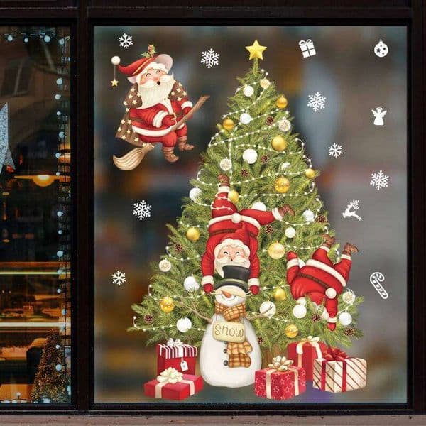 Stickers Santa Claus Snowflake Window Glass Decor Decals For Kids Rooms Christmas New Year Party Decorations