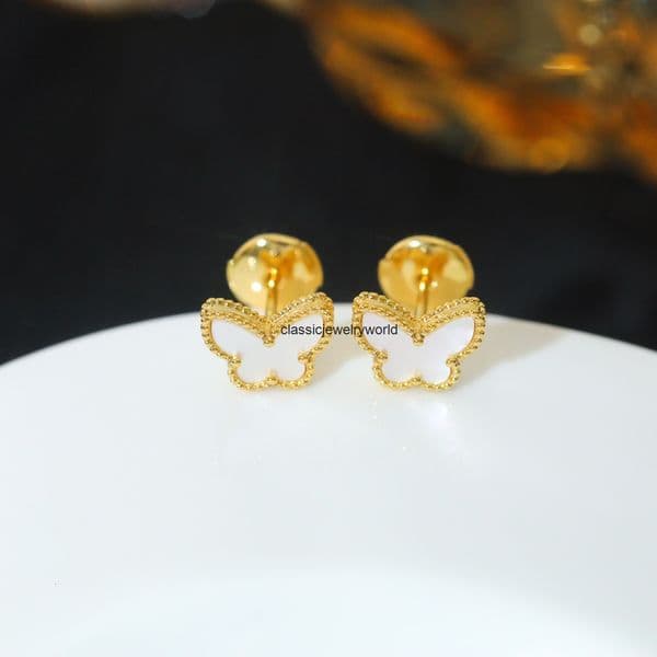 Vanly cleeff Jewelry Butterfly White Shell Earrings for Women Light Luxury French Ins Style Fresh and Elegant Ear Accessories