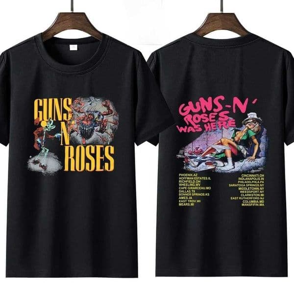 Vintage Gun N Rose Rock Band T-Shirt Here 1980 Tour T-Shirt Casual Ladies Y2K Hip Hop Strtwear Short Slve T-Shirt Top T260410